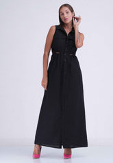 Linen Mini Waist Open Long Dress